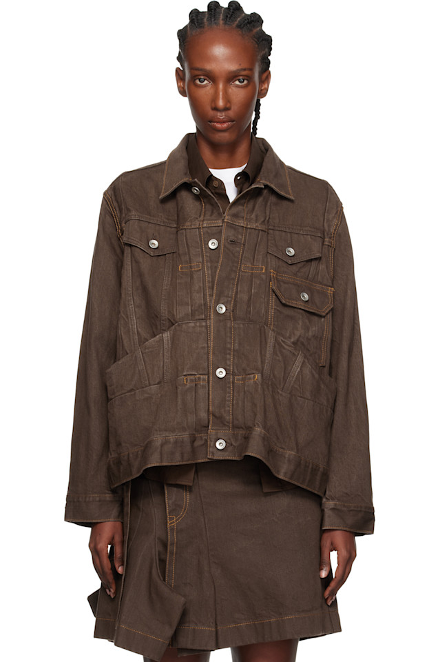 

Складчатая джинсовая куртка Sacai, коричневый