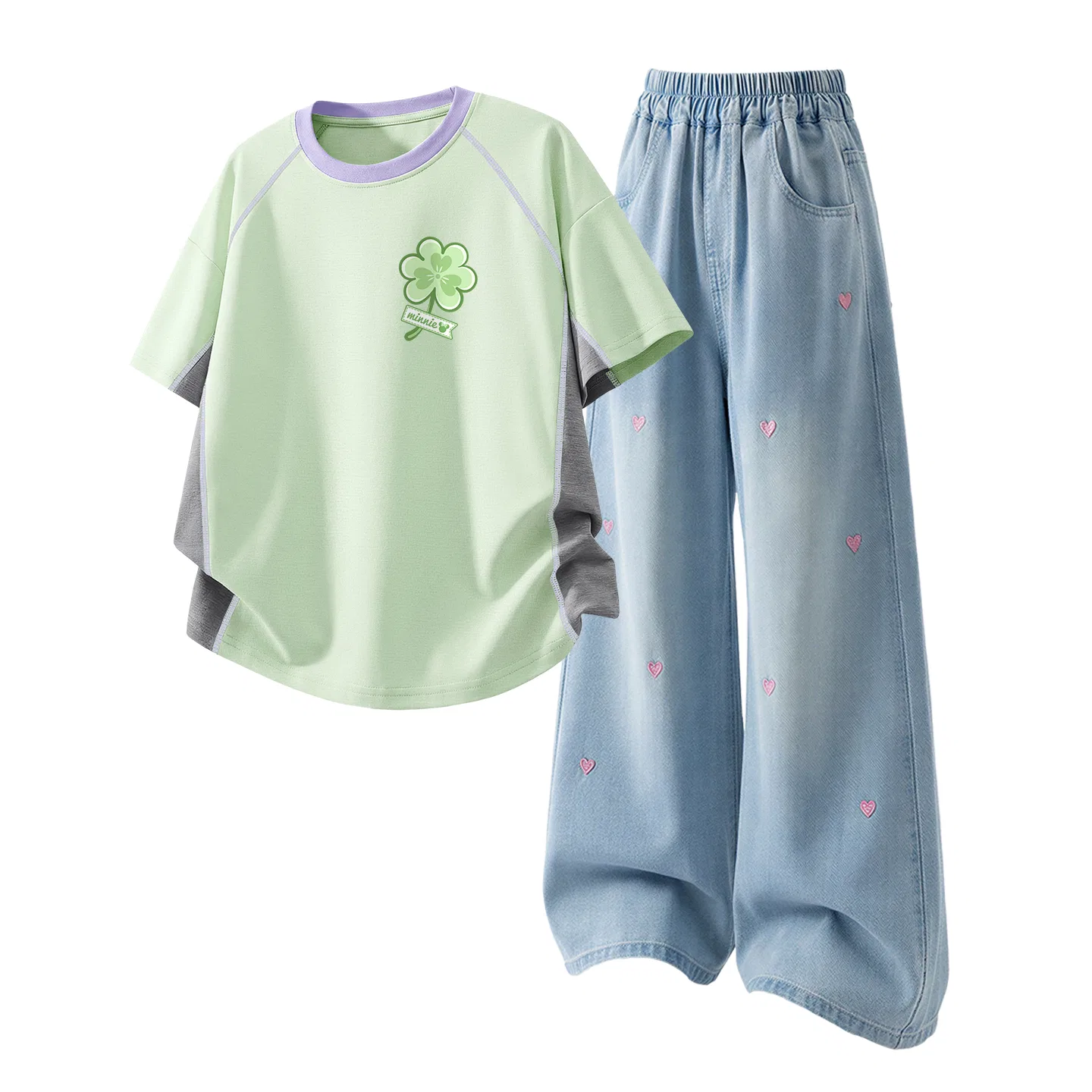 Детская повседневная спортивная футболка с круглым вырезом Disney, Daisy K Purple+Solid Color Denim Light Blue — фото 3