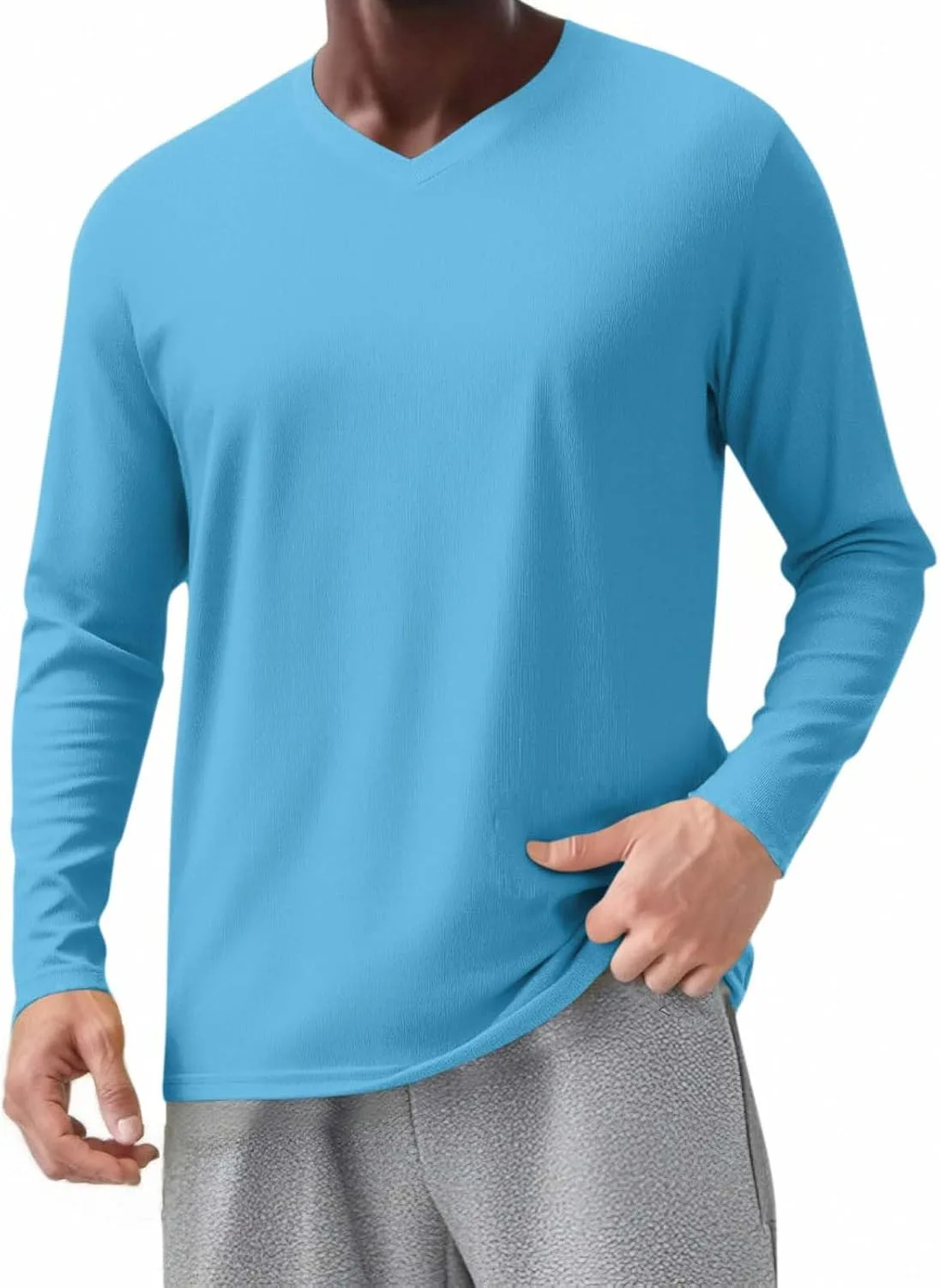 

Мужская футболка с длинным рукавом и V-образным вырезом из хлопка Lmdudan