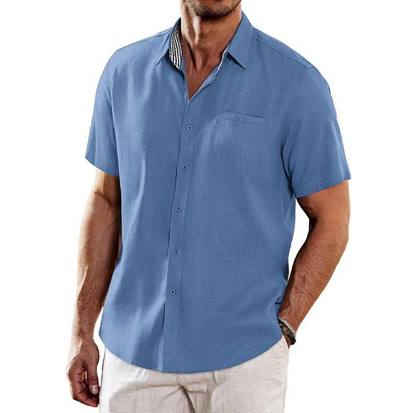 

Мужская летняя пляжная рубашка с коротким рукавом на пуговицах casual из льна Coofandy, Blue