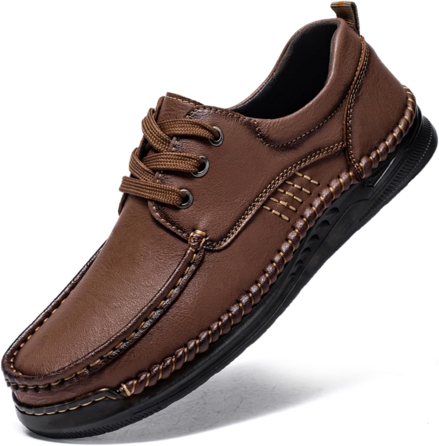 

Мужские ручной работы кожаные повседневные туфли, Деловой повседневный стиль для офиса и поездок, Круглый носок, шнуровка, удобная амортизация, Противоскользящая резиновая подошва и мягкий верх Kelibasi, Brownness