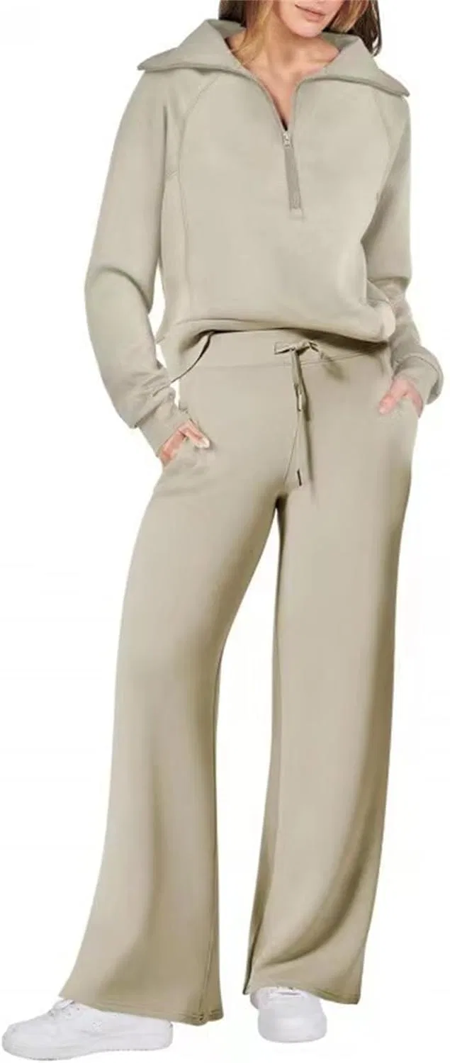 Женский спортивный костюм, полузамок, флис, Khaki