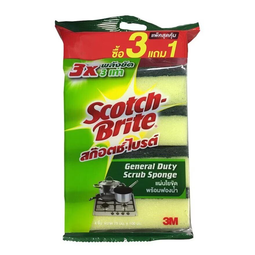 

Scotch-Brite Губка-скраб Scotch Brite 3x4 Упаковка 3+1 шт, Green