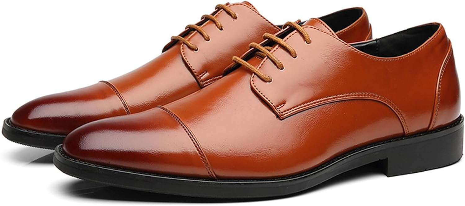 

Мужские кожаные классические оксфорды с закрытой шнуровкой и носком, удобные офисные, деловые, свадебные и туфли дерби Tznbgge, коричневый