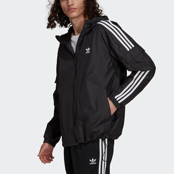 Куртка Men's adidas originals 3-Stripes Wb Casual Sports Woven Hooded Jacket Black, черный — фото 2