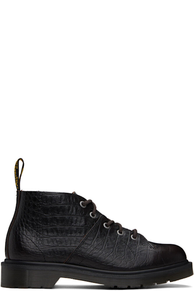 Коричневые церковные сапоги из кожи крокодила Analine Dr. Martens