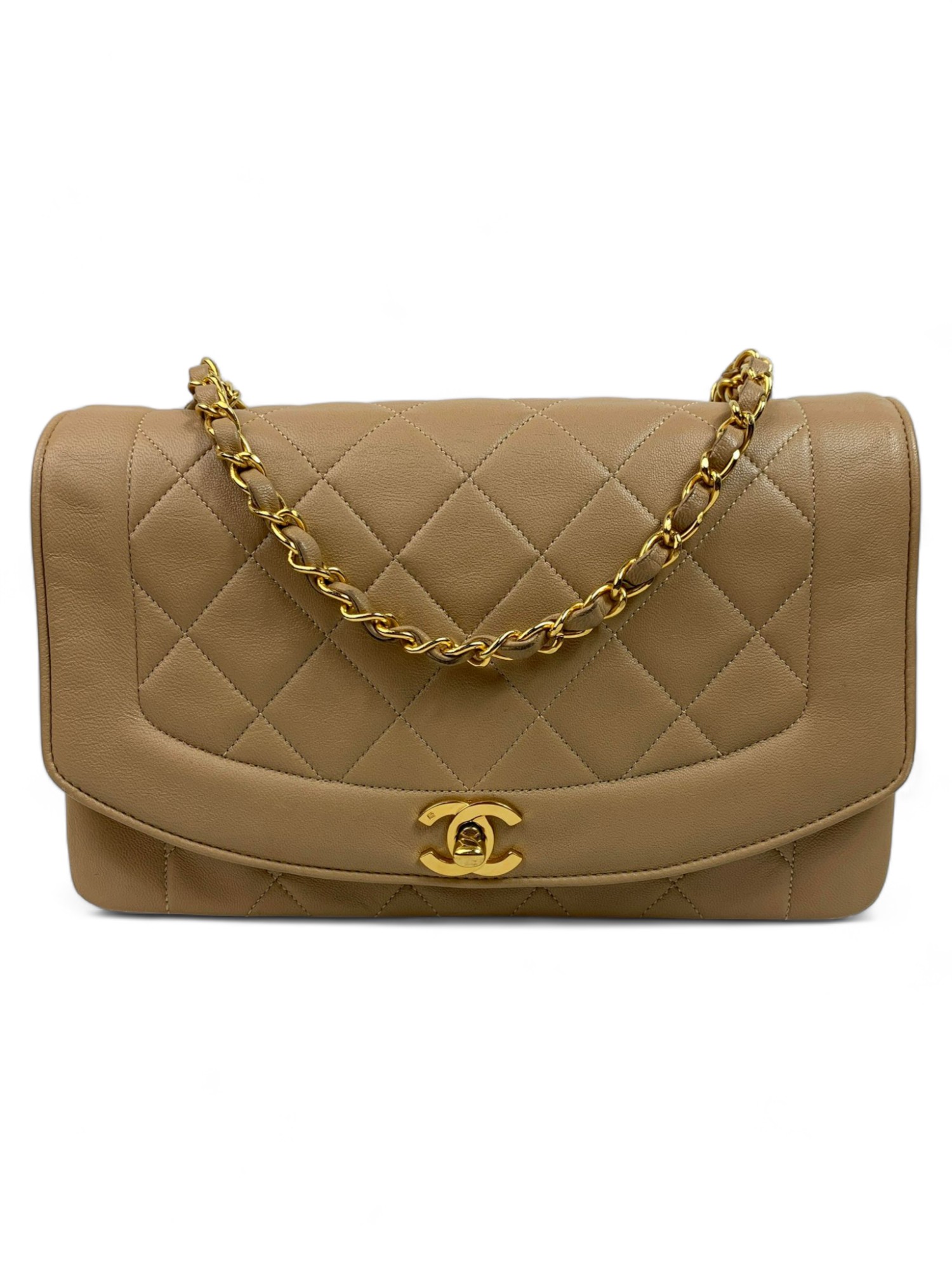 

Винтажная средняя сумка цвета бежевый классический стеганый овчина Chanel, бежевый