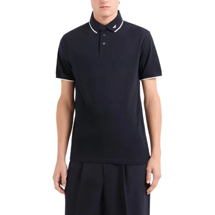 Поло из мерсеризованного пике с микровышивкой орла EMPORIO ARMANI, Black — фото 3