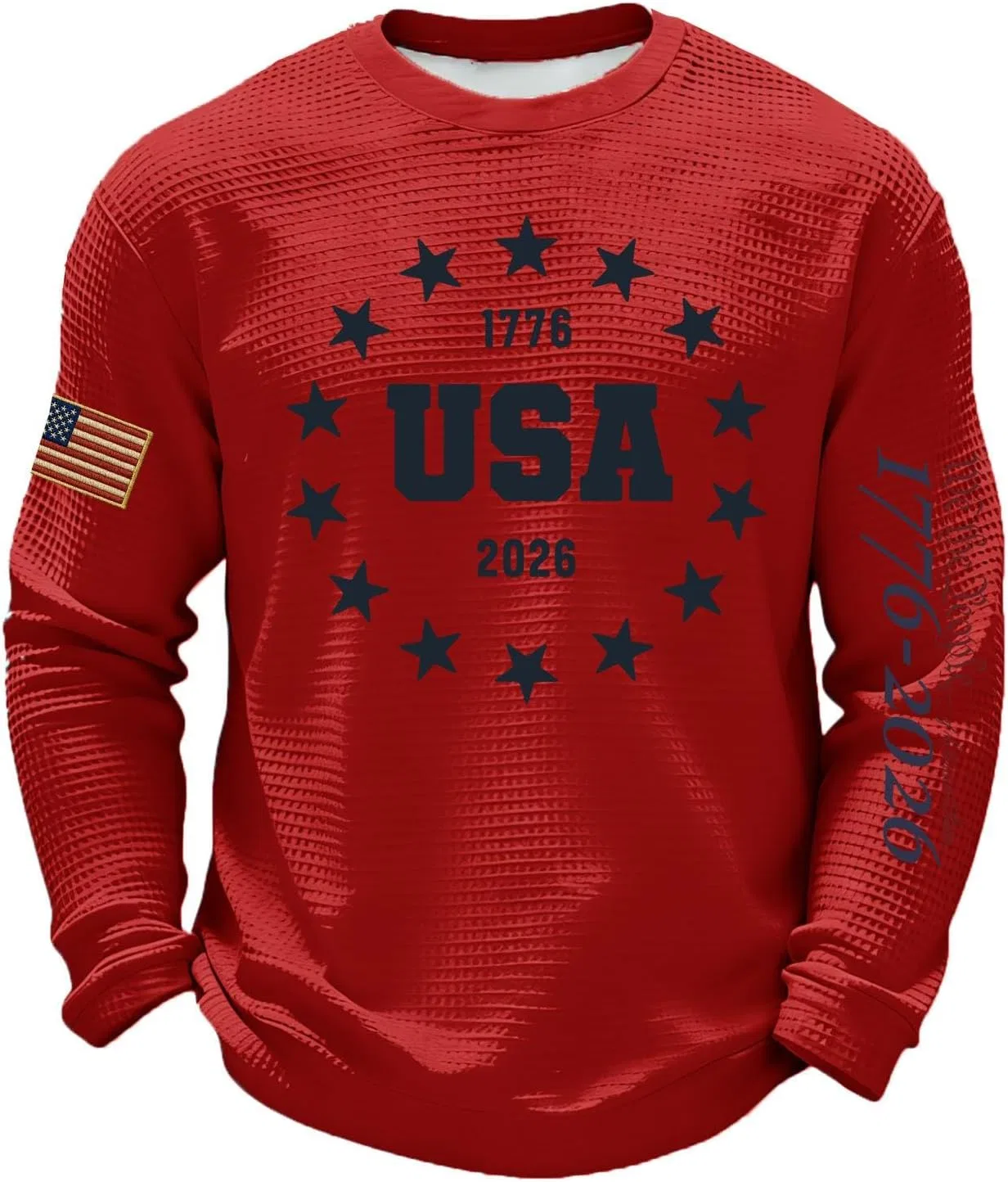 Футболка с длинным рукавом, вафельная, патриотическая, American Flag, цвет 3-red