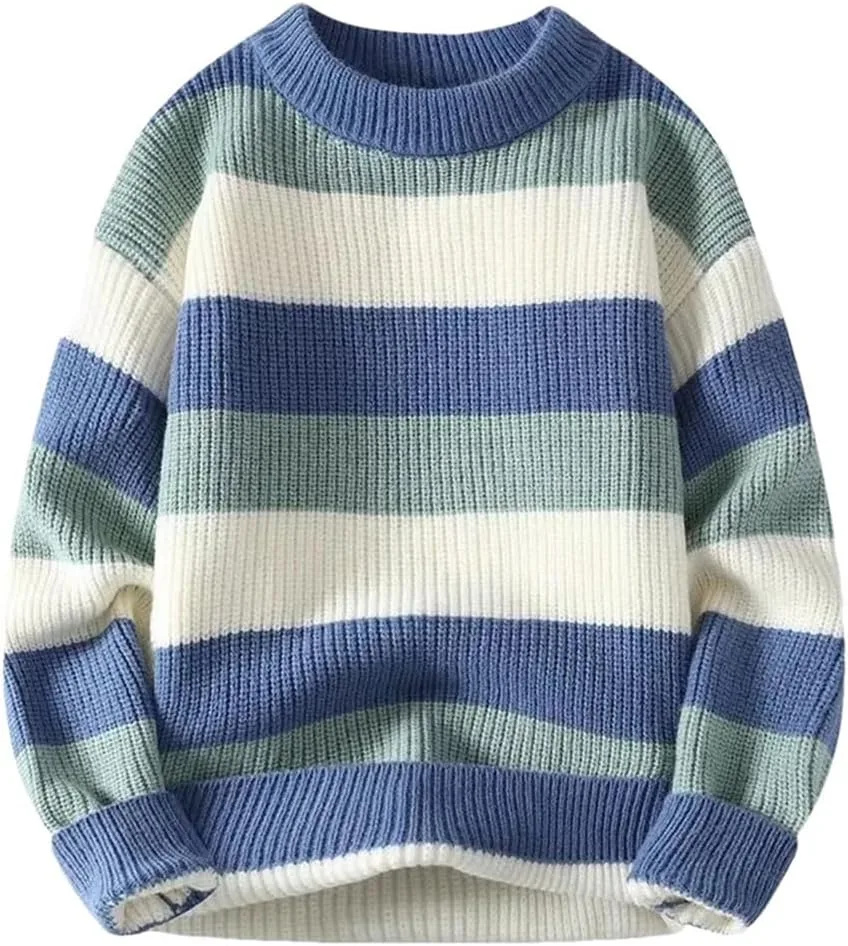 

Мужской повседневный свитер с длинным рукавом и круглым вырезом в полоску