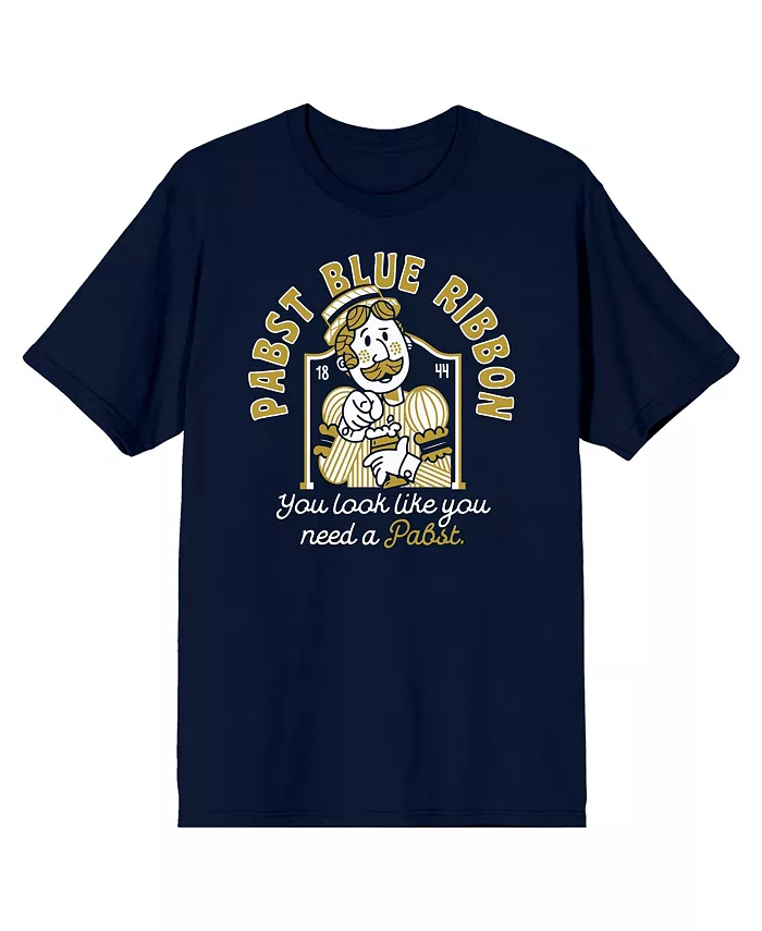 

Мужская футболка "You Look Like You Need A Pabst" в цвете Navy Pabst Blue Ribbon, синий