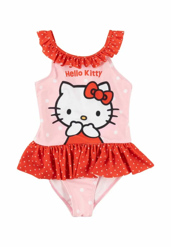 Купальник hello kitty badeanzug mit rüschen schwimmanzug einteiler Hello Kitty, Rosa/Rot