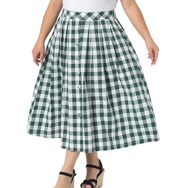 

Юбка миди плиссированная с карманами, plus size, high waisted, checkered Agnes Orinda