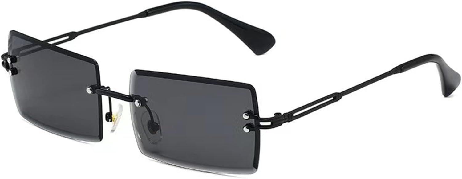 

Солнцезащитные очки LASPOR в стиле ретро, ​​без оправы, прямоугольной формы, для женщин и мужчин, с тонированными линзами, золотистая металлическая оправа, винтажные квадратные очки, Black/Black