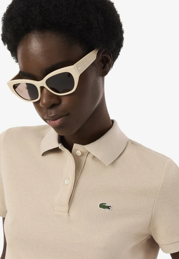 Рубашка поло Lacoste Beige-Xf, однотонная, бежевая — фото 4