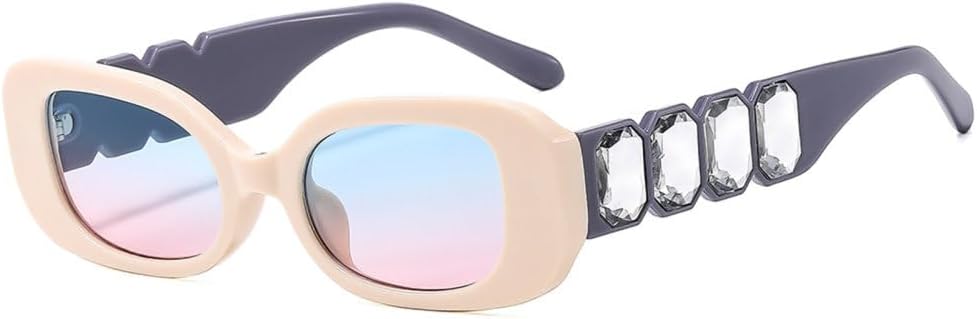

MUTYNE Модные солнцезащитные очки прямоугольной формы для женщин и мужчин, ретро-очки в квадратной оправе, модные солнцезащитные очки с защитой от УФ-излучения UV400, Beige Blue Pink