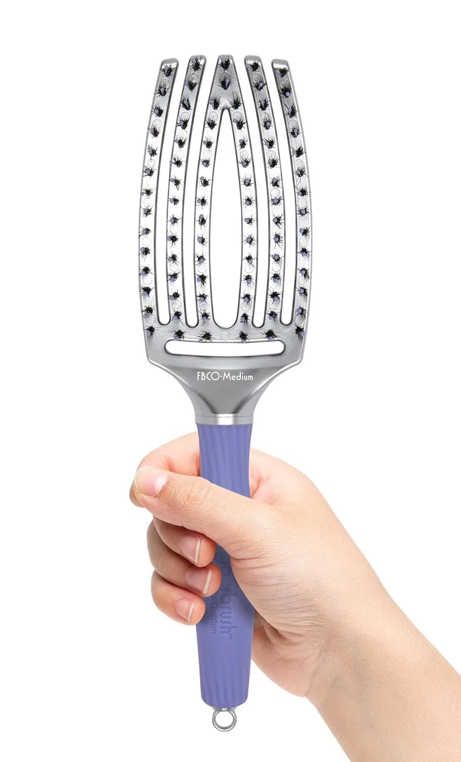 Насадка-щетка Olivia Garden Fingerbrush Combo с изогнутой и вентилируемой поверхностью для сушки феном - ионная, со 100% щетиной из кабана - подходит для всех типов волос. Средний, Black, Grey, Purple — фото 2