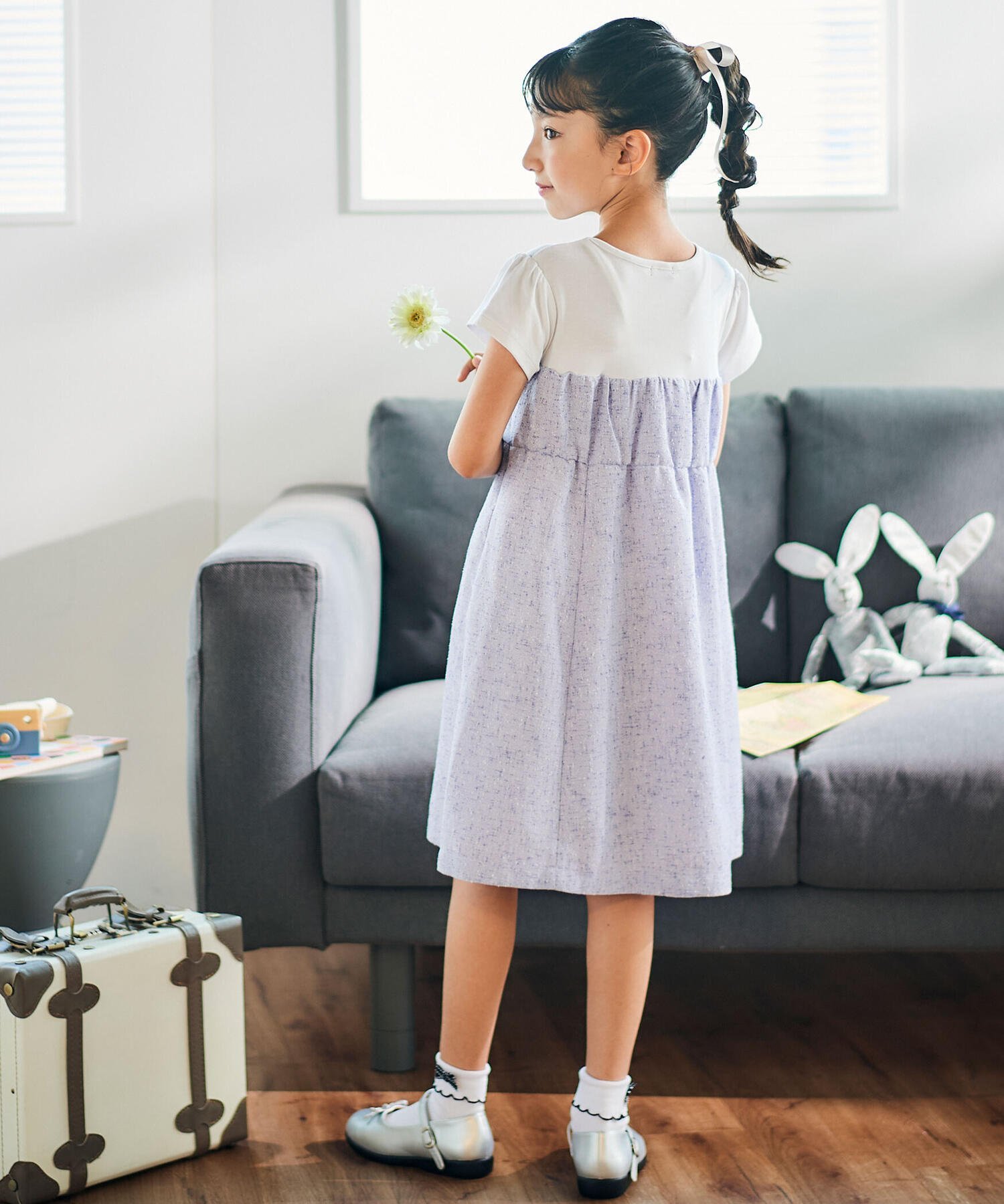 Платье с короткими рукавами из твида Nep Tweed Docking (90–150 см) BeBe, Purple — фото 2