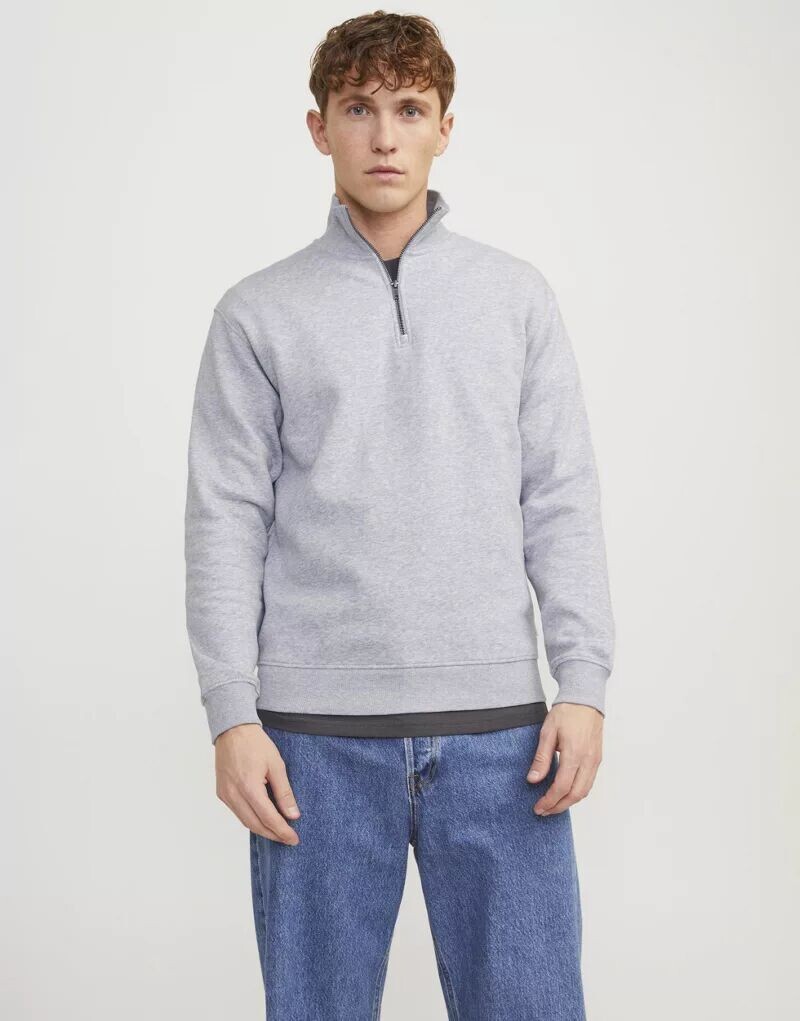 

Светло-серый меланжевый свитшот Jack & Jones в стиле оверсайз с колор-блоками