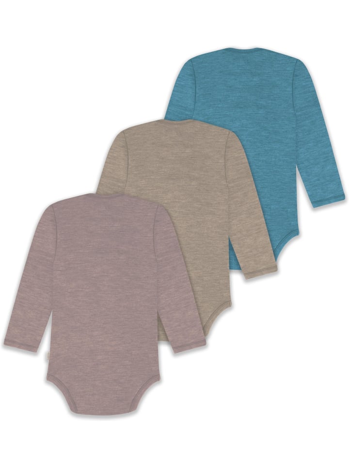 Normani Outdoor Sports Комплект из 3 детских боди из мериносовой шерсти с длинными рукавами, цвет Окленд, синий/бежевый/розовый — фото 2