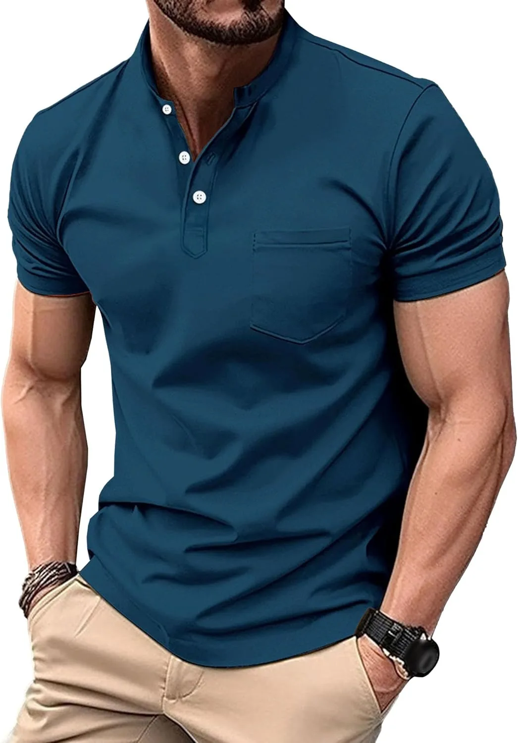 

Мужская футболка Slim Fit с планкой, летняя, однотонная, для тренировок Aosufei