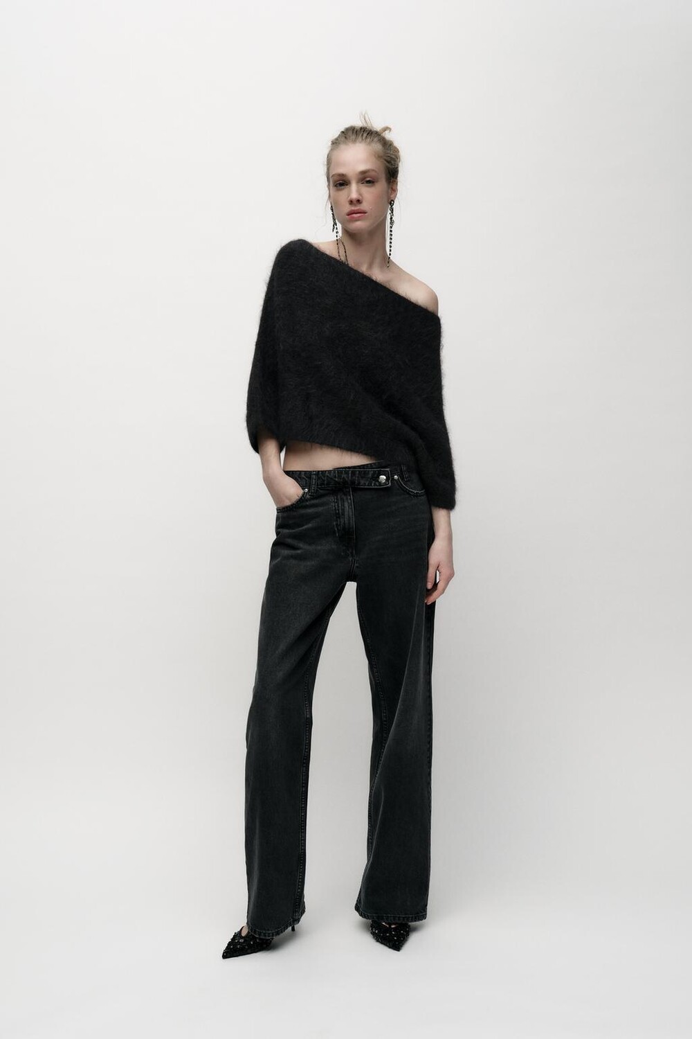 

Вязаный свитер из смеси альпаки ZARA, черный