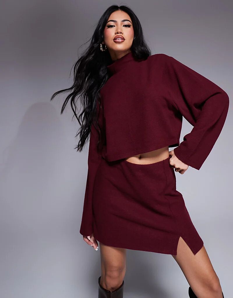 

Трикотажный топ ASOS DESIGN с широкими рукавами и водолазкой бордового цвета