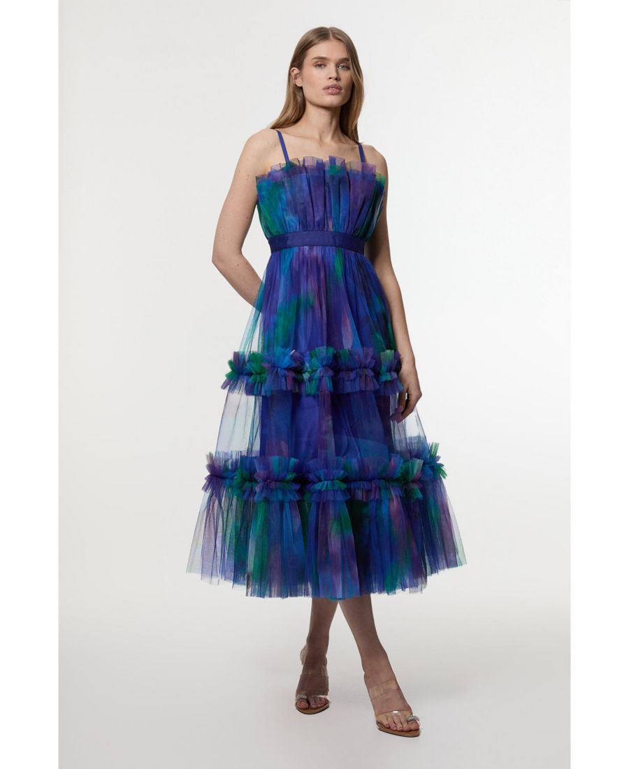 

Женское миди-платье с цветочным принтом и открытой спиной Karen Millen, Blue