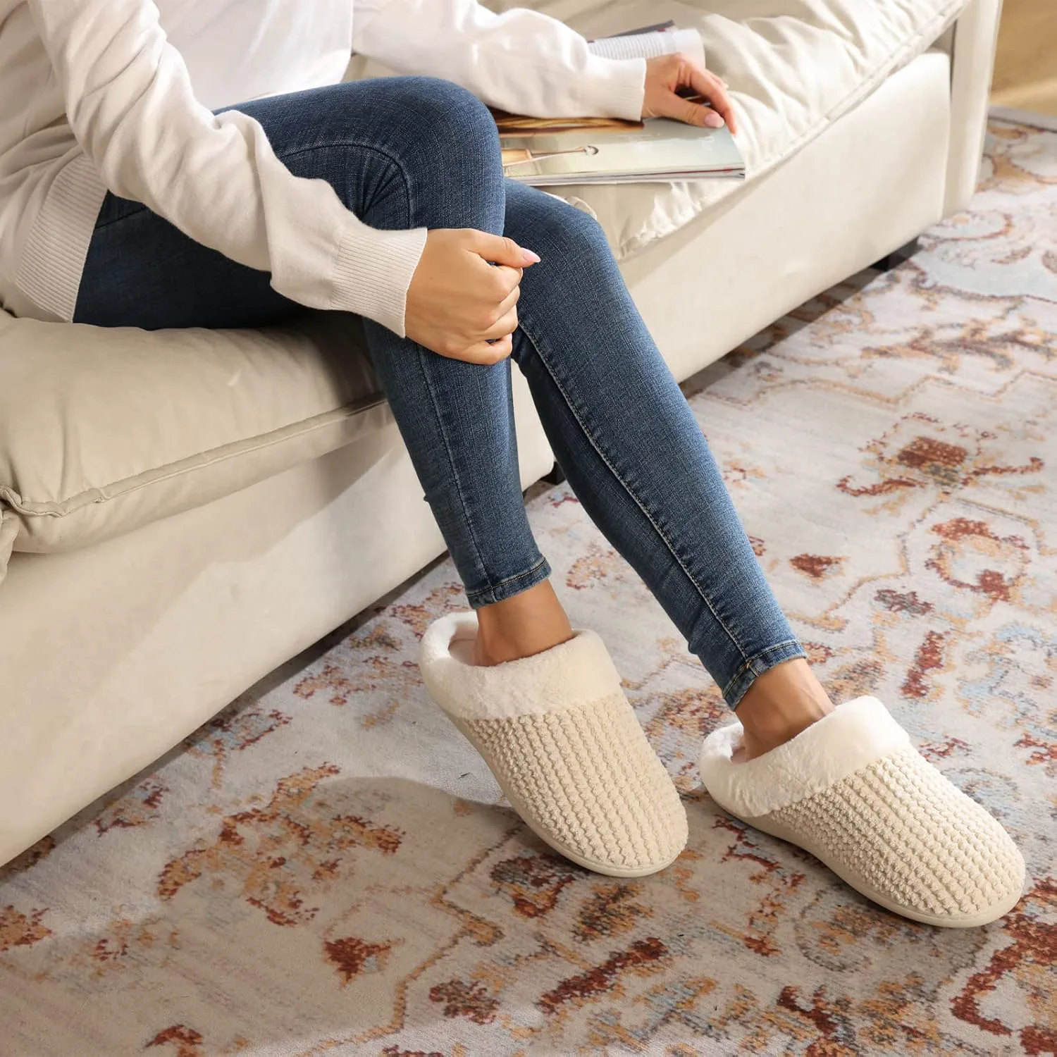 Женские домашние тапочки WateLves Comfort с эффектом памяти, мягкой подкладкой, для дома и улицы, бежевый — фото 2