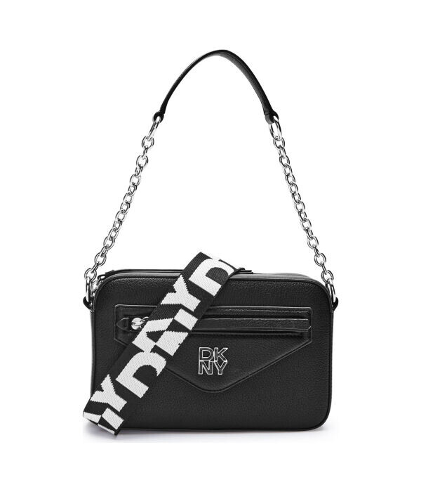

Сумка кожаная Dkny Messenger с широким ремешком, черный / белый