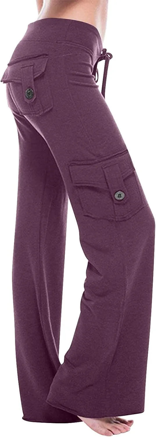 

SHOPESSA Wide Leg Cargo Pants для женщин, высокие, с карманами, Plus Size