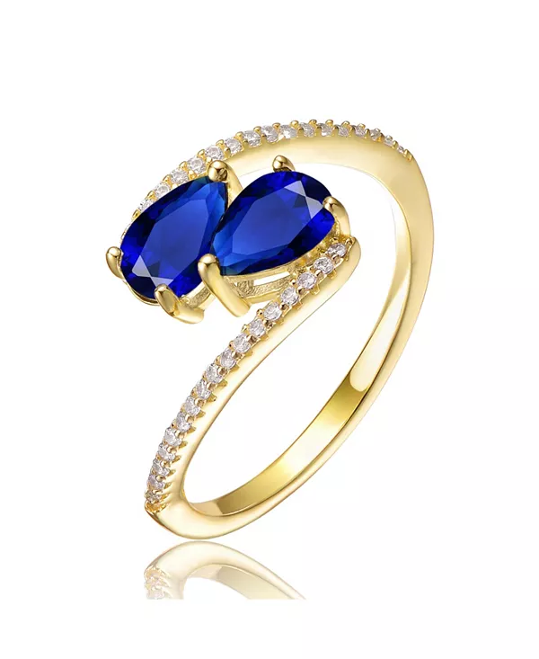 

Обручальное кольцо из стерлингового серебра с покрытием из 14-каратного золота и двойными кубическими циркониями Genevive, blue