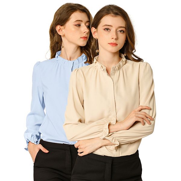 

2 упаковки женской блузки с рюшами и отложным воротником Inspire Chic, Apricot Light Blue