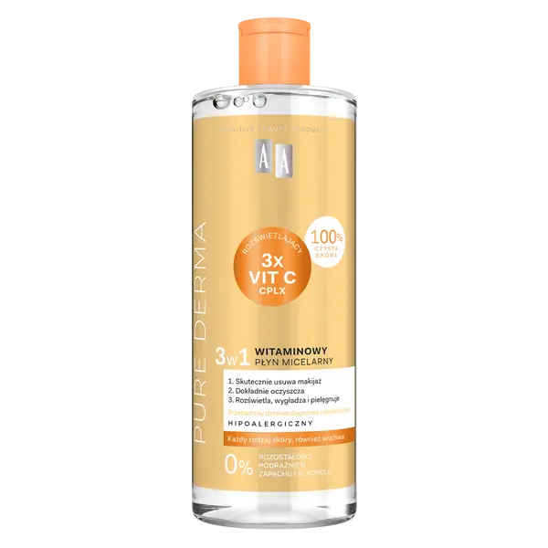 

Витаминная мицеллярная жидкость 3в1 для снятия макияжа, 500 мл Aa Pure derma