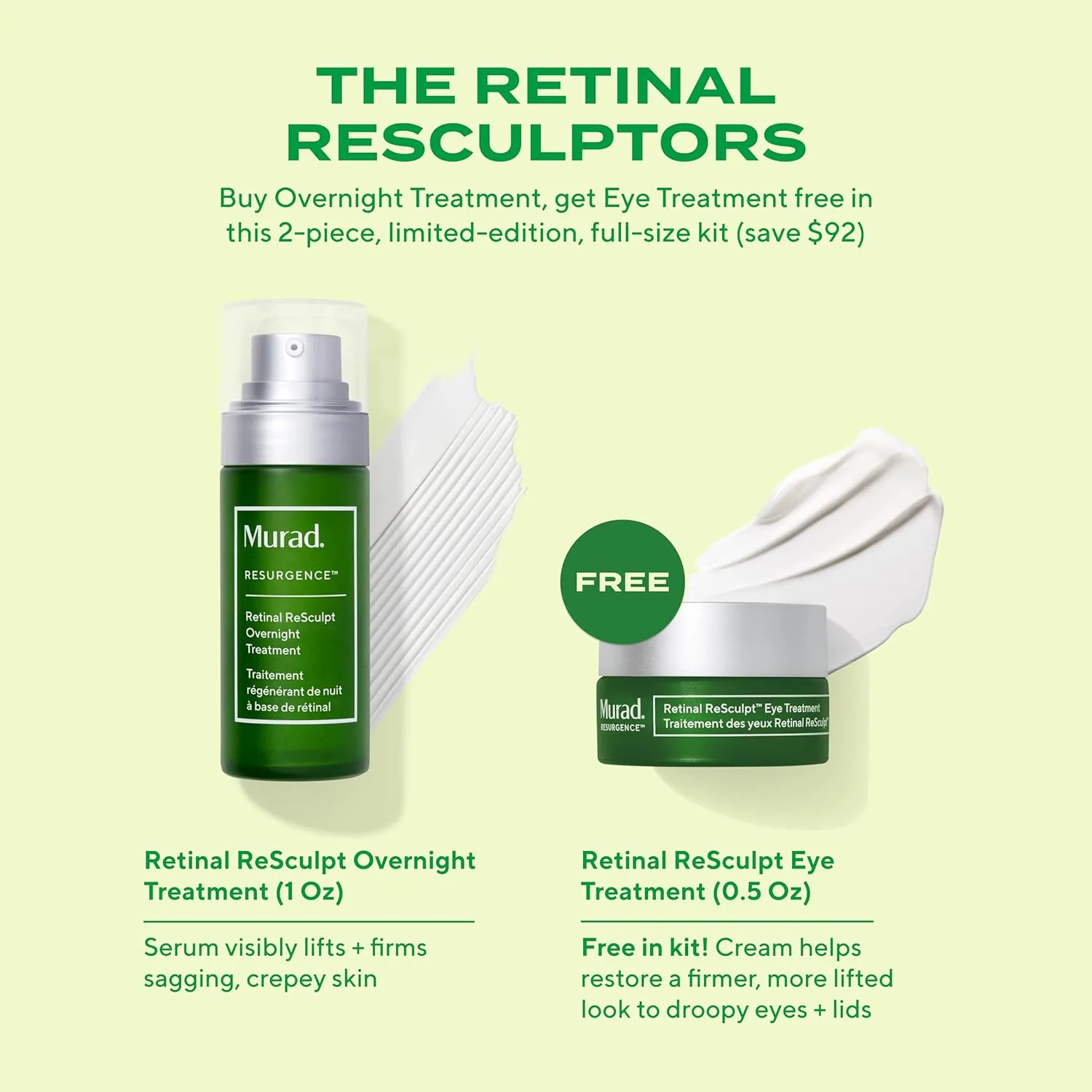 Murad Retinal ReSculptors - набор из 2 полноразмерных средств ($197) - сыворотка и крем для глаз с 2,5x витамином A, лифтинг, упругость, антивозрастной уход, инкапсулированный ретинал, уменьшение морщин на лице, глазах и шее — фото 3