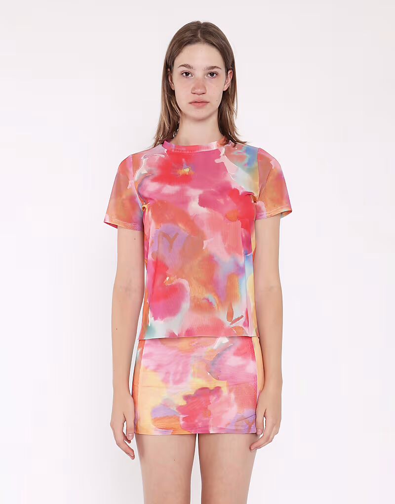 

Мини-юбка с цветочным принтом в виде разноцветных акварельных цветов Collective The Label, разноцветный