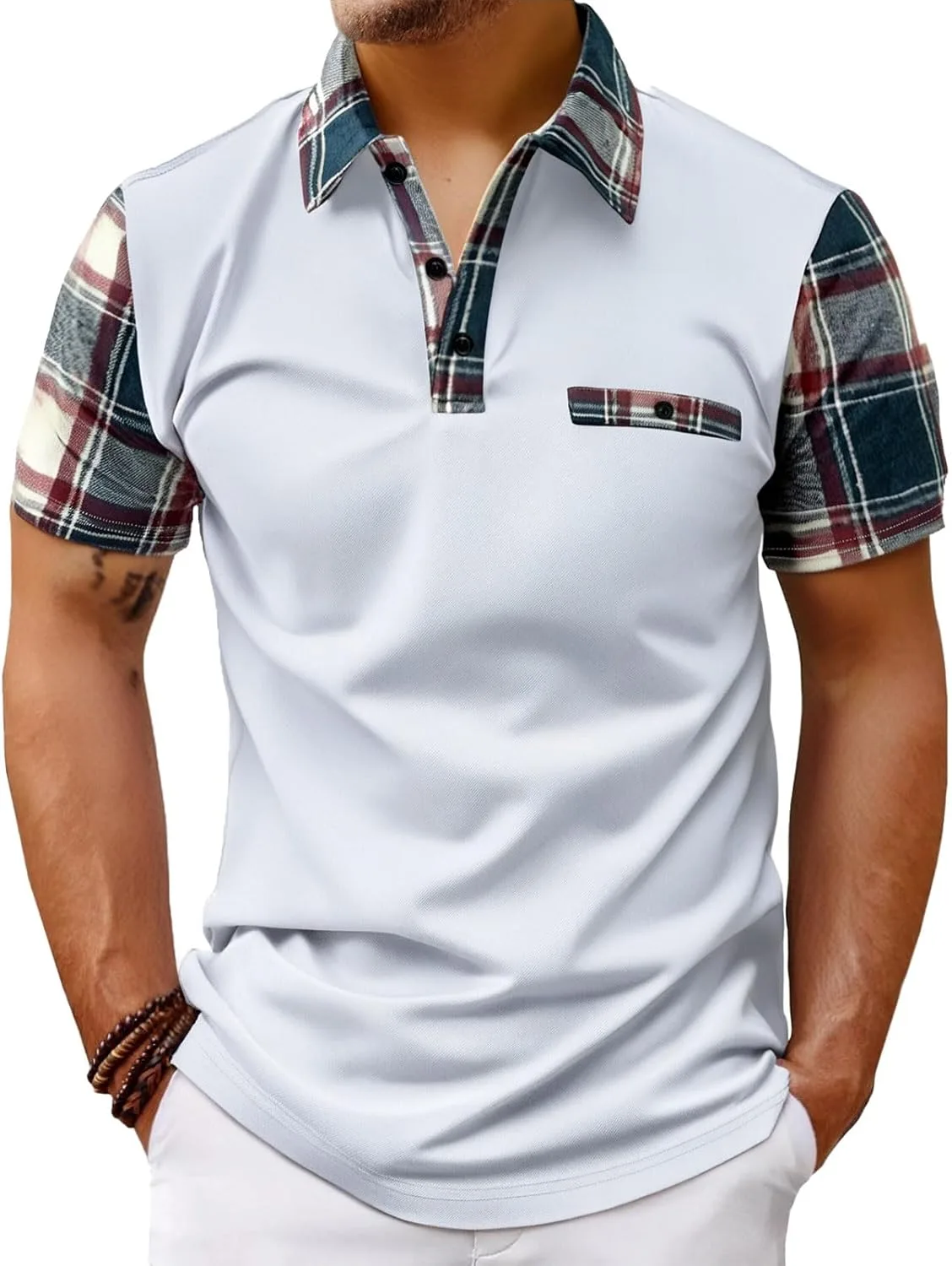 

Мужская поло с коротким рукавом и клетчатым принтом Thatrich