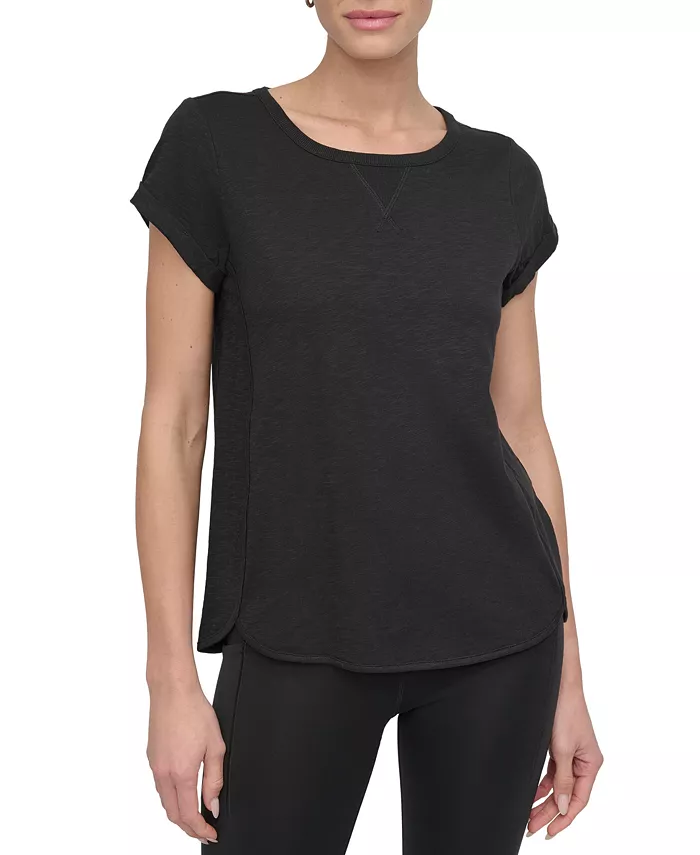 

Женская футболка с V-образной вставкой и закатанными рукавами DKNY, серый