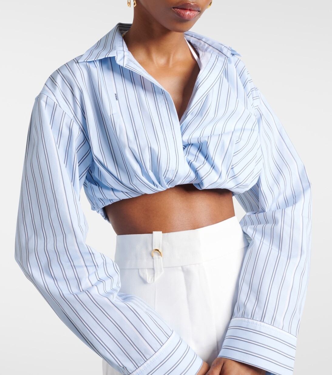 Хлопковый топ в полоску la chemise bahia courte Jacquemus, синий — фото 4
