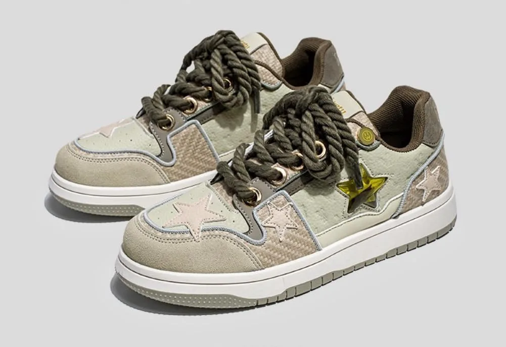 Мужские массивные кроссовки Star Shoes Y2K в ретро-стиле, кожаные кроссовки на шнуровке, легкая и удобная обувь для ходьбы для мужчин и женщин Generic, зеленый