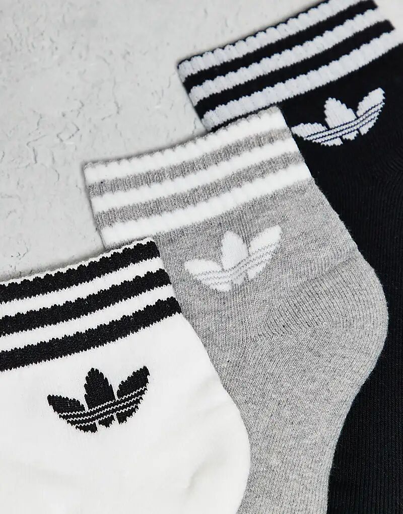 Носки adidas Originals adicolor Trefoil, 3 Пары, черный, белый и серый цвета — фото 3