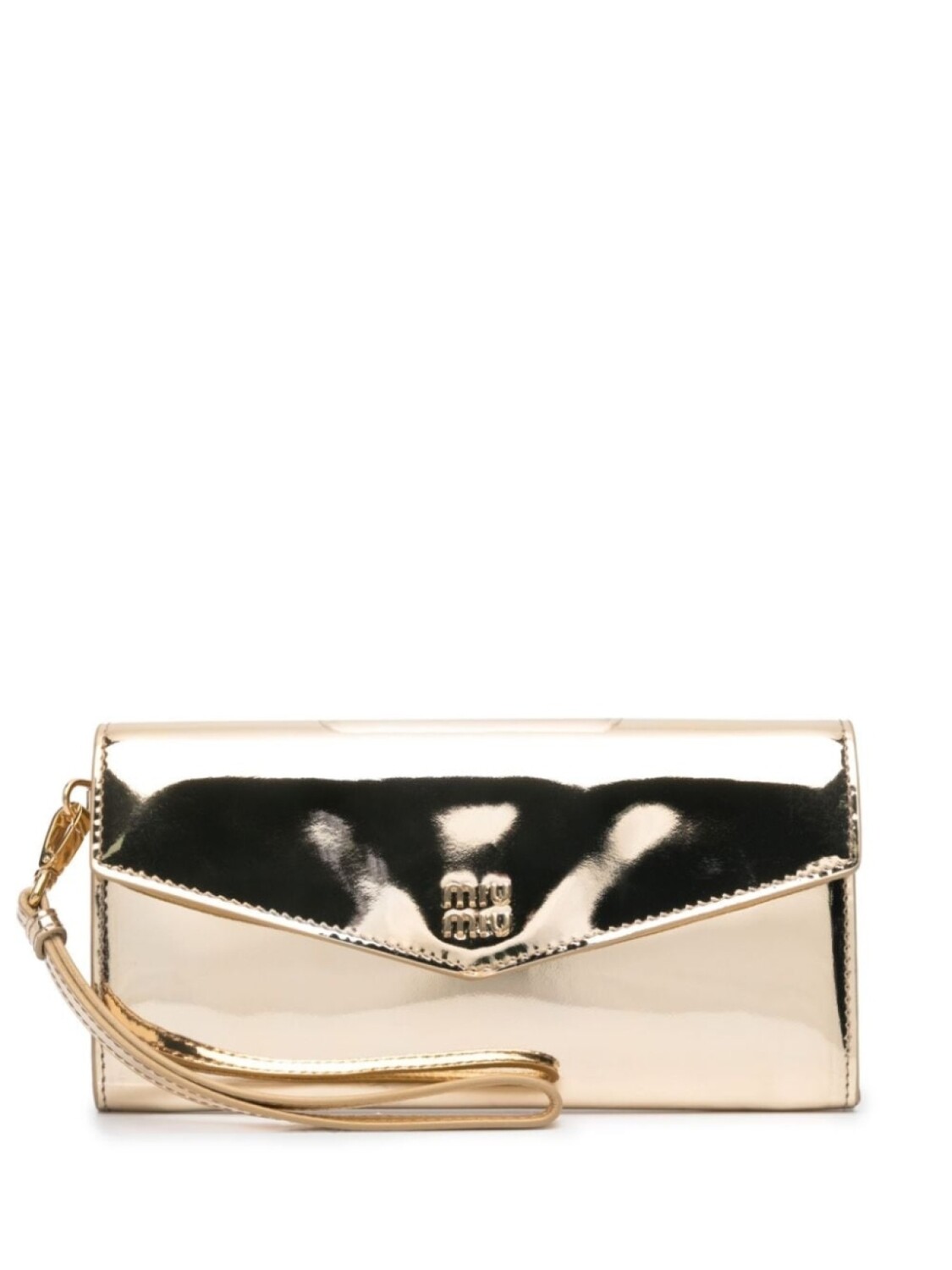 

Miu Miu лакированный кошелек с тисненым логотипом, золотистый