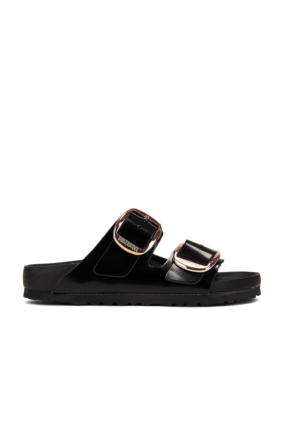 Изысканные блестящие сандалии Arizona с большой пряжкой BIRKENSTOCK, черный