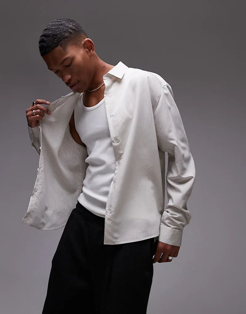 

Свободная рубашка с длинными рукавами в полоску кремового цвета Topman