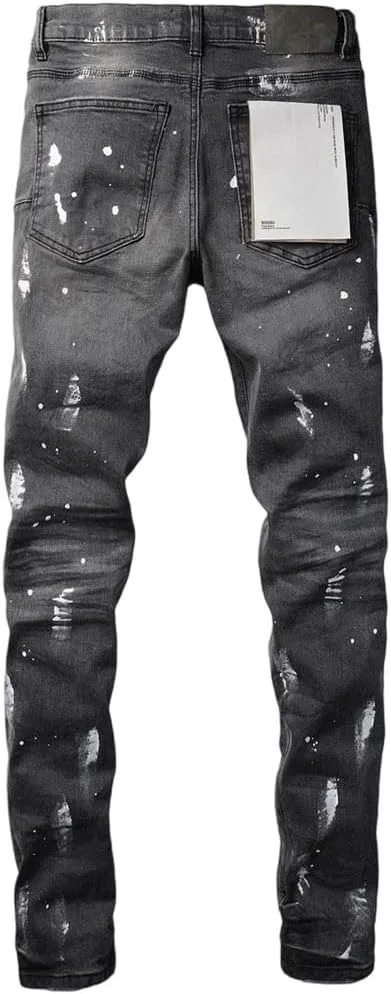 Джинсы скинни, рваные, Men's Distressed High Stretch Skinny Button Fly Ripped Jeans Pants, 9039
