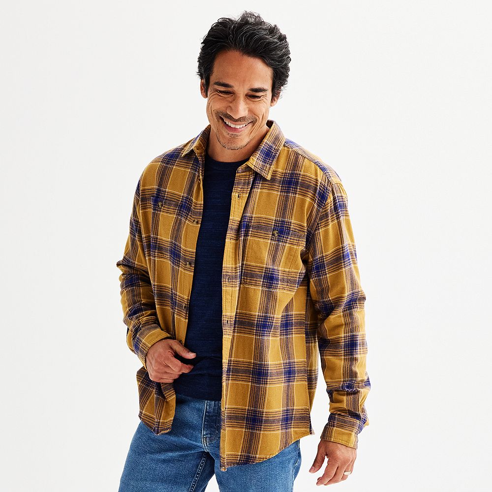 

Мужская фланелевая рубашка на пуговицах Sonoma Goods For Life, цвет Mustard Blue Plaid