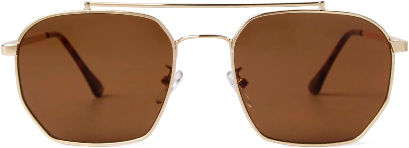 

Солнцезащитные очки-авиаторы ADE WU в стиле ретро для женщин, модные, легкие, с квадратной металлической оправой и защитой от УФ-излучения UV400, Gold Frame /Choc Lens