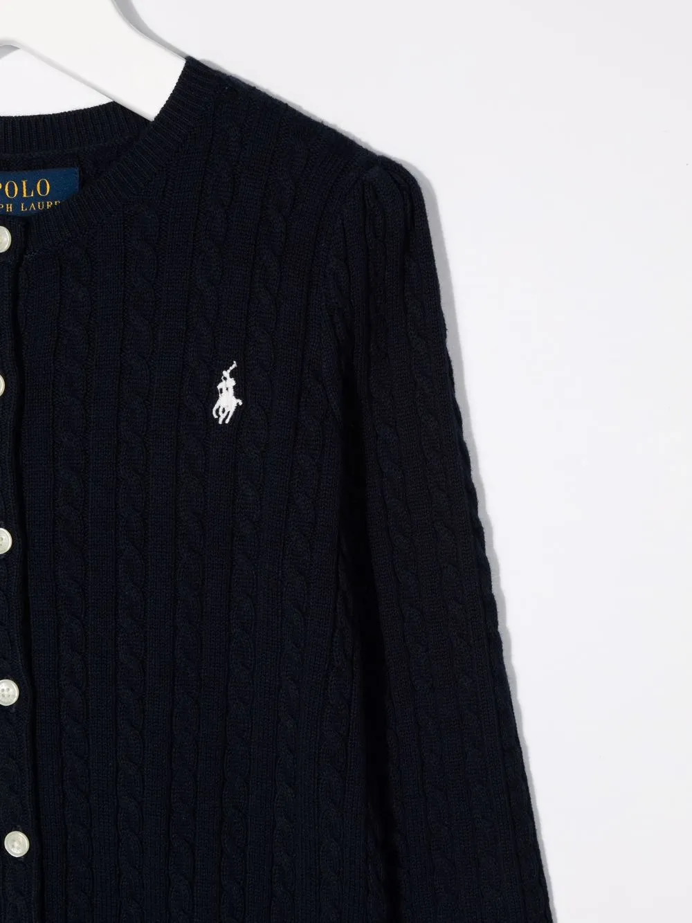 Кардиган фактурной вязки с вышитым логотипом POLO RALPH LAUREN KIDS, синий — фото 3