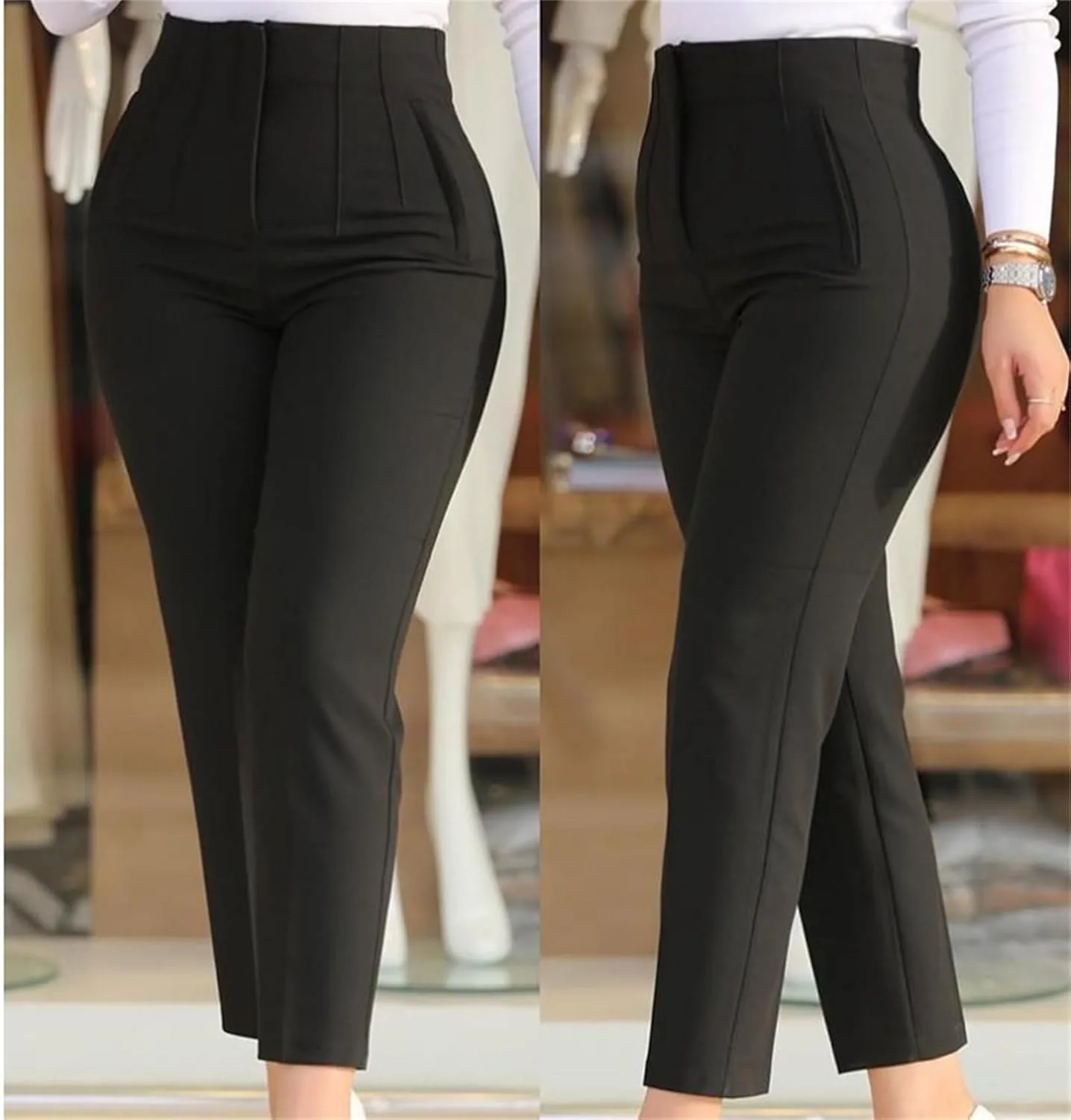 Брюки Business Casual для женщин, повседневные брюки для офиса, высокие женские брюки для работы Generic, черный — фото 3