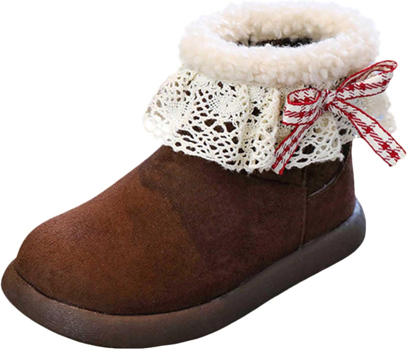 

Детские сапоги для девочек, модные и повседневные короткие сапожки с кружевным бантом, удобные, с мягким теплым мехом, резиновая подошва, низкий каблук, зимние ботильоны Generic, Brown
